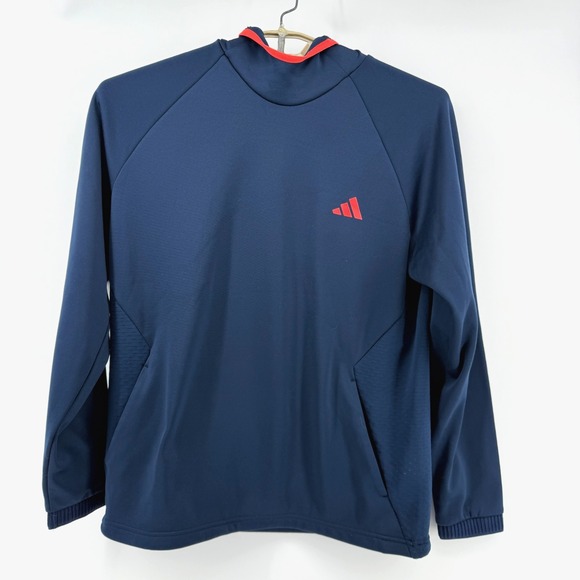 ADIDAS COLD.RDY Pullover HOODIE MEN'S SIZE L NAVY/RED Slash pockets - Picture 1 of 10